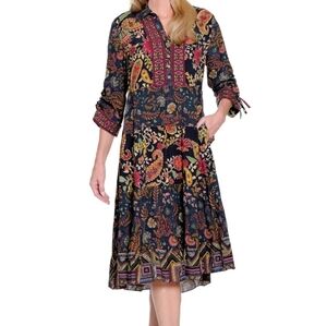 JOHN MARK Elegant Multicolor Floral & Paisley Tiered Dress